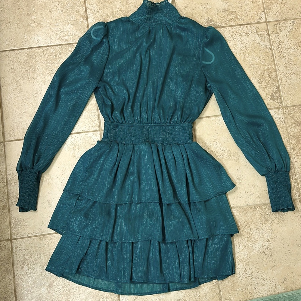 Green with silver threads dress